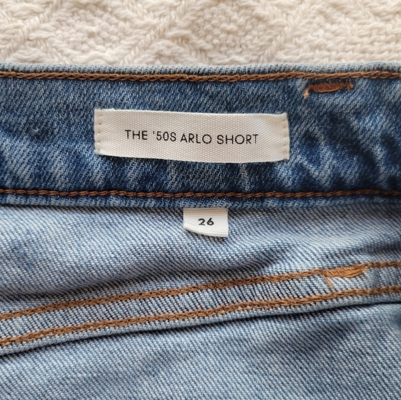 The '50s Arlo Hi Mid-thigh High-rise Denim Cut-off Summer Shorts- Light/Med Wash - Picture 4 of 8
